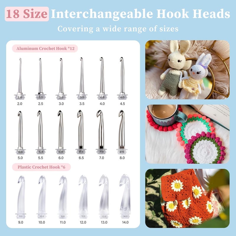 INMAKER Light up Crochet Hook Set, 18in1 Lighted Crochet Hook with Counter, Crochet Needles Gifts for Beginners, Arthritic Hands(2.0-14.0mm) - Image 3